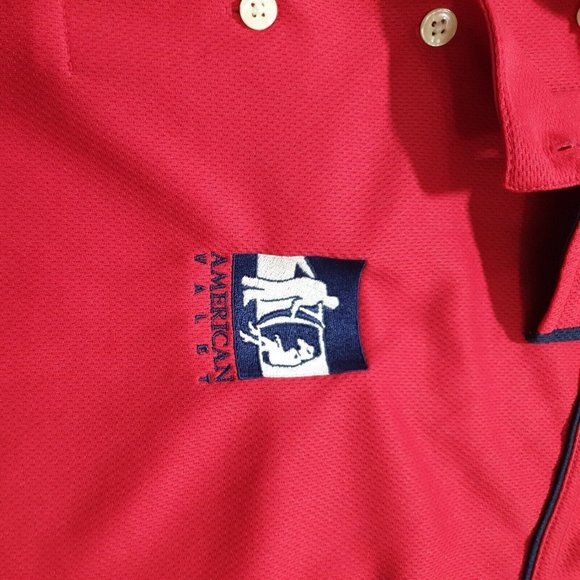 American Valet Mens Large Polo Short Sleeve Shirt Uniform Costume Red Black Work - Picture 5 of 9